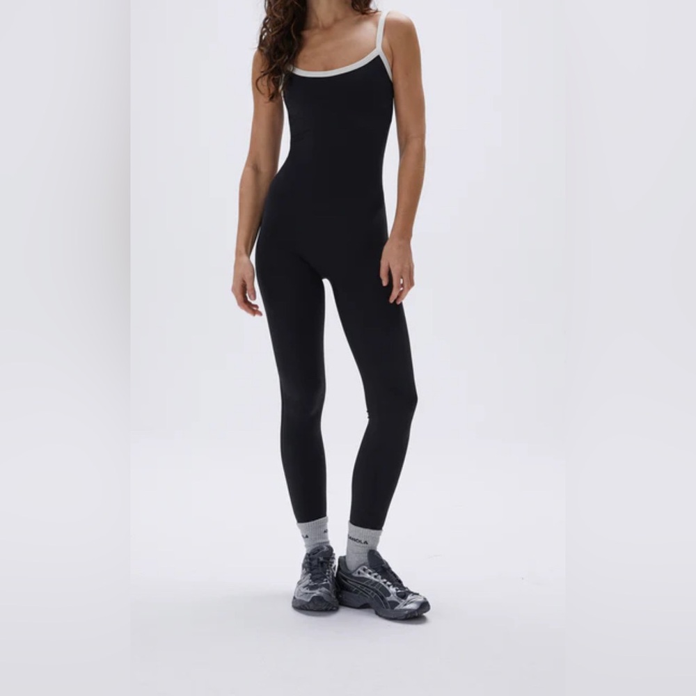 ADANOLA Ultimate Piping Scoop Unitard Jumpsuit - Color Black/Cream - Size S